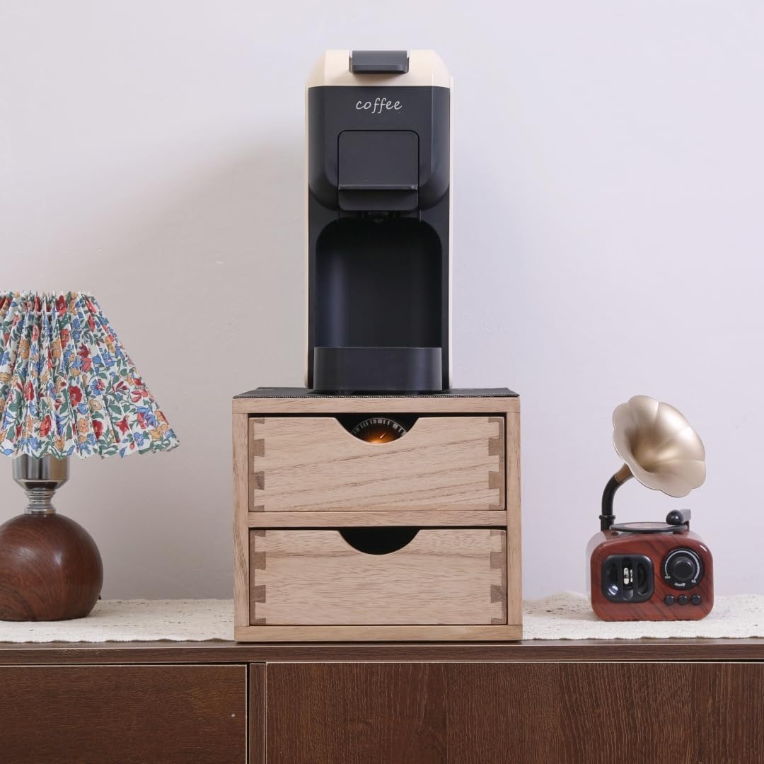 Drawer Organizer Coffee Pod Holder - Kitchen Cutlery Storage Accessories/ K-Cup Drawers with Detachable Wooden Partition - Coffee Capsules Organization Counter - Wood desktop Small Cabinets