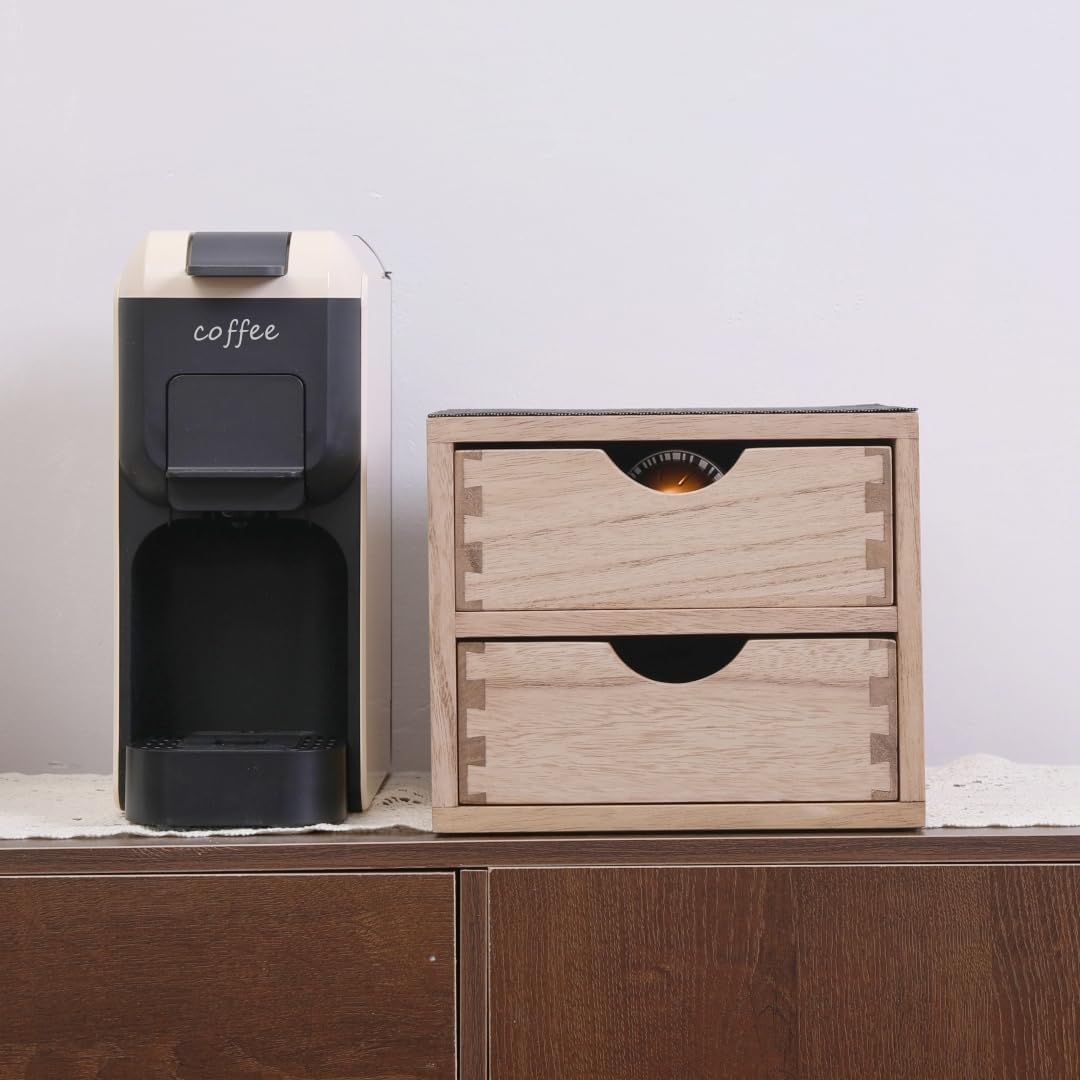 Drawer Organizer Coffee Pod Holder - Kitchen Cutlery Storage Accessories/ K-Cup Drawers with Detachable Wooden Partition - Coffee Capsules Organization Counter - Wood desktop Small Cabinets