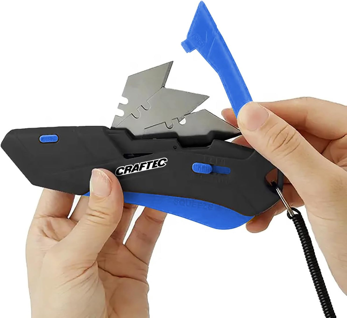 Retractable Utility Knife Box Cutter with Holster & Lanyard - The Ultimate Tool for Precise Cuts, 3 Blade Settings, Ergonomic Design, Left & Right Hand Friendly, Quick Blade Change CT5 (Blue)
