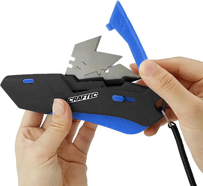 Retractable Utility Knife Box Cutter with Holster & Lanyard - The Ultimate Tool for Precise Cuts, 3 Blade Settings, Ergonomic Design, Left & Right Hand Friendly, Quick Blade Change CT5 (Blue)