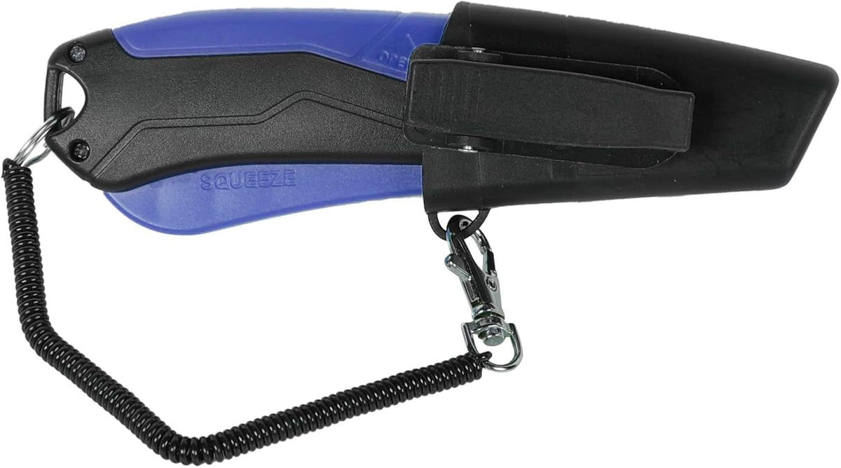 Retractable Utility Knife Box Cutter with Holster & Lanyard - The Ultimate Tool for Precise Cuts, 3 Blade Settings, Ergonomic Design, Left & Right Hand Friendly, Quick Blade Change CT5 (Blue)