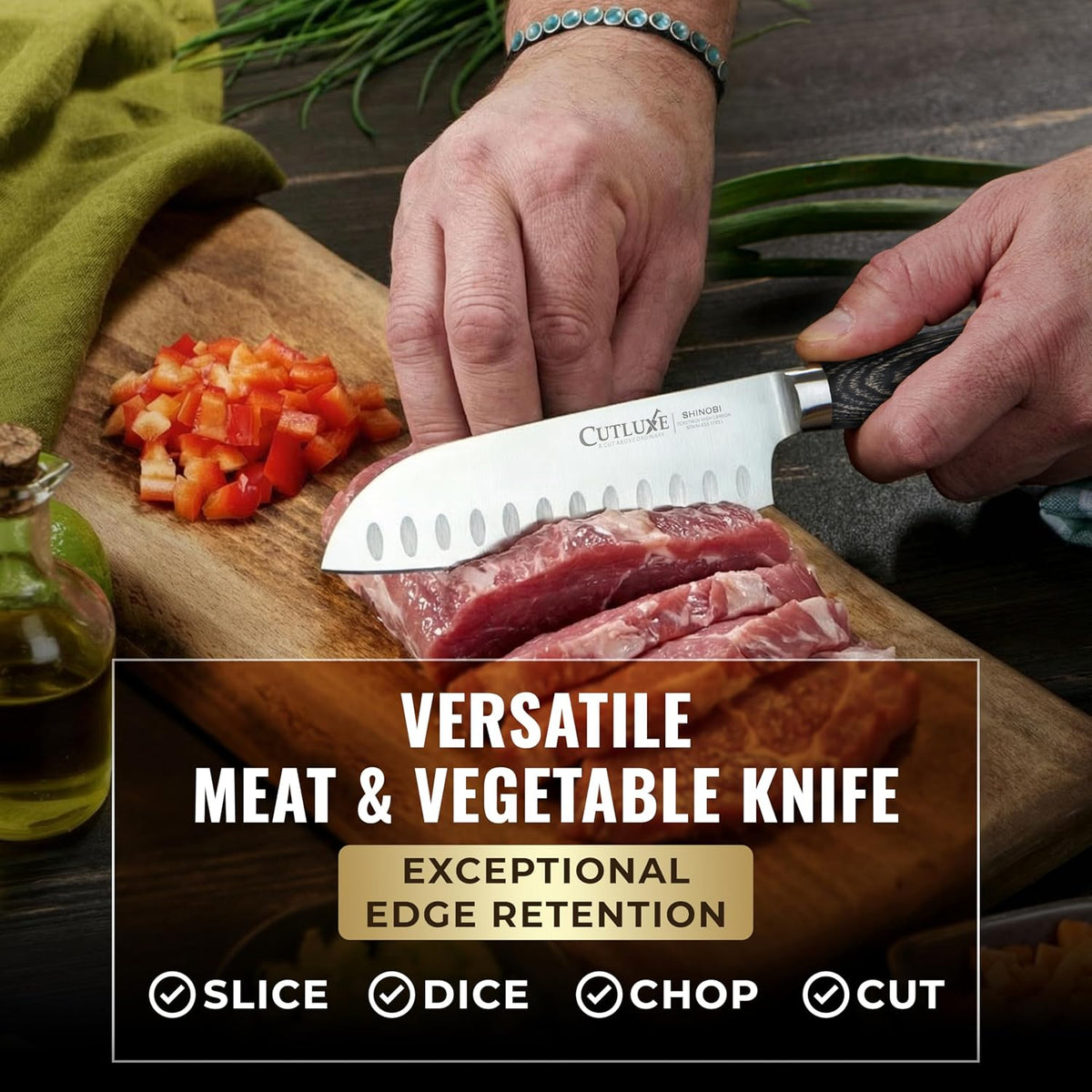 Santoku Knife, 5" Japanese Meat & Vegetable Knife for Chopping
