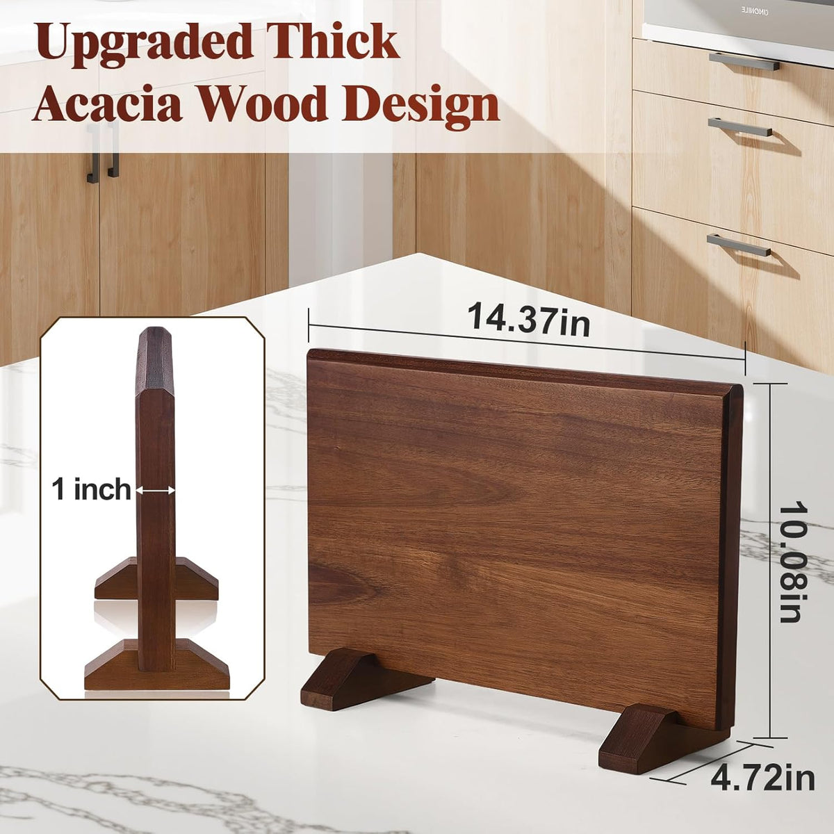 Magnetic Knife Block, Double-Sided Thick Acacia Wood Knife Holder Stand with Strong Magnets, Multifunctional Kitchen Knife Storage Organizer for Countertop