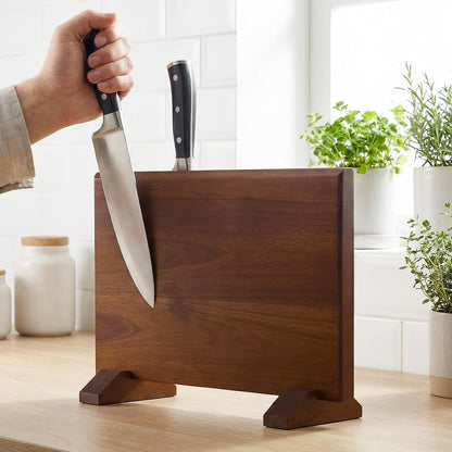 Magnetic Knife Block, Double-Sided Thick Acacia Wood Knife Holder Stand with Strong Magnets, Multifunctional Kitchen Knife Storage Organizer for Countertop