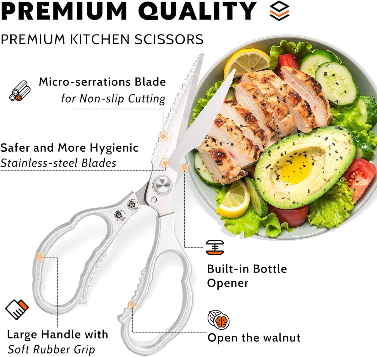 Kitchen Shears & kitchen scissors All Purpose | kitchen gadgets-Heavy Duty Stainless Steel Meat Poultry Food Scissors, Dishwasher Safe for Home and Kitchen Essentials, Utensils, Gadgets, Accessories