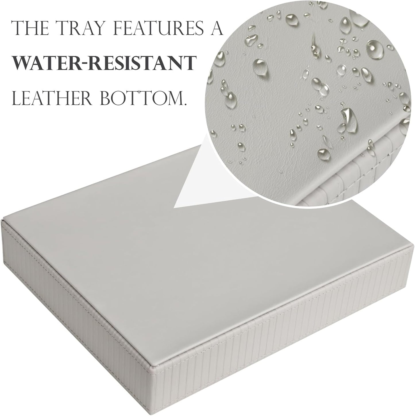 Faux Leather Vanity Tray, Elegant Desktop Storage Organizer, Decorative Catchall for Perfume, Bathroom Valet, Nightstand or Dresser, 10.2 x 8.4 x 1.8 inches (Grey Stripe)