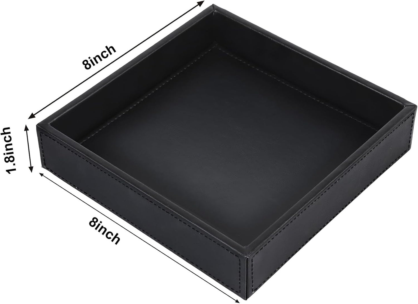 Faux Leather Vanity Tray, Elegant Desktop Storage Organizer, Decorative Catchall for Perfume, Bathroom Valet, Nightstand or Dresser, 10.2 x 8.4 x 1.8 inches (Grey Stripe)