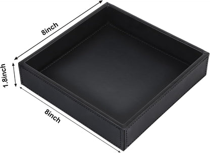 Faux Leather Vanity Tray, Elegant Desktop Storage Organizer, Decorative Catchall for Perfume, Bathroom Valet, Nightstand or Dresser, 10.2 x 8.4 x 1.8 inches (Grey Stripe)