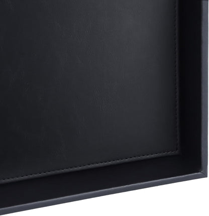 Faux Leather Vanity Tray, Elegant Desktop Storage Organizer, Decorative Catchall for Perfume, Bathroom Valet, Nightstand or Dresser, 10.2 x 8.4 x 1.8 inches (Grey Stripe)