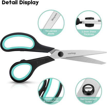 iBayam 8.5" Heavy Duty Scissors All Purpose for Office School Crafts Sewing | 3-Pack, Ultra-Sharp 2.5mm Stainless Blades, Comfort Grip Handles, Left & Right Handed – Teacher Desk & Classroom Must-Have