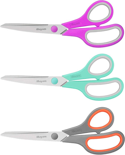 iBayam 8.5" Heavy Duty Scissors All Purpose for Office School Crafts Sewing | 3-Pack, Ultra-Sharp 2.5mm Stainless Blades, Comfort Grip Handles, Left & Right Handed – Teacher Desk & Classroom Must-Have