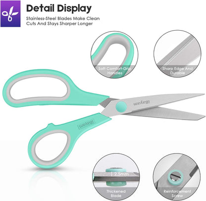 iBayam 8.5" Heavy Duty Scissors All Purpose for Office School Crafts Sewing | 3-Pack, Ultra-Sharp 2.5mm Stainless Blades, Comfort Grip Handles, Left & Right Handed – Teacher Desk & Classroom Must-Have