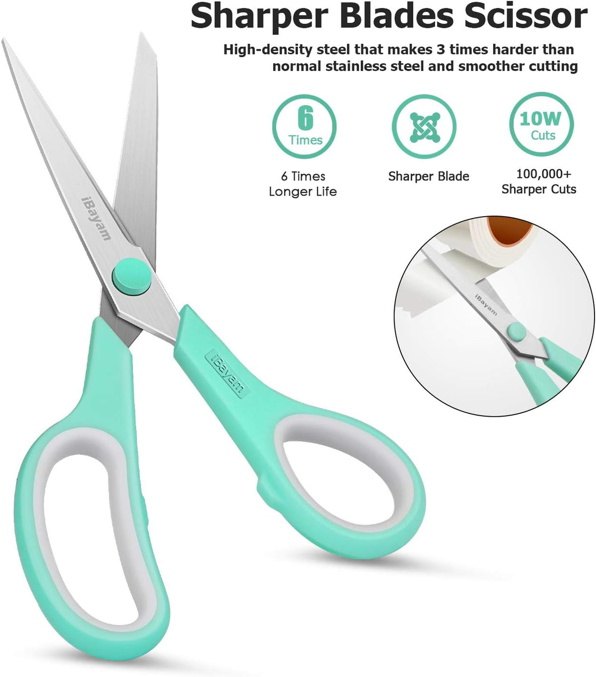 iBayam 8.5" Heavy Duty Scissors All Purpose for Office School Crafts Sewing | 3-Pack, Ultra-Sharp 2.5mm Stainless Blades, Comfort Grip Handles, Left & Right Handed – Teacher Desk & Classroom Must-Have
