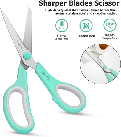 iBayam 8.5" Heavy Duty Scissors All Purpose for Office School Crafts Sewing | 3-Pack, Ultra-Sharp 2.5mm Stainless Blades, Comfort Grip Handles, Left & Right Handed – Teacher Desk & Classroom Must-Have