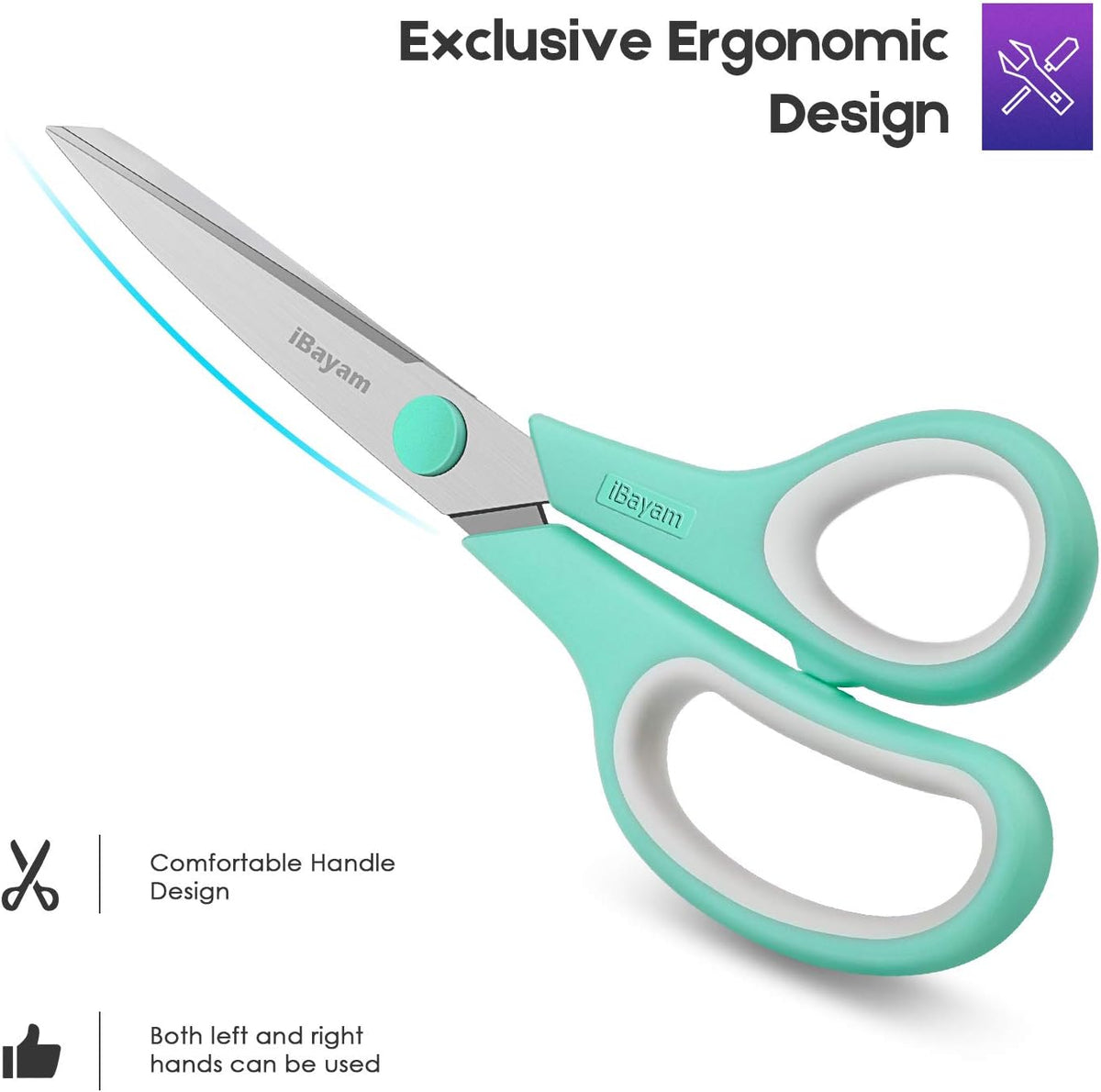 iBayam 8.5" Heavy Duty Scissors All Purpose for Office School Crafts Sewing | 3-Pack, Ultra-Sharp 2.5mm Stainless Blades, Comfort Grip Handles, Left & Right Handed – Teacher Desk & Classroom Must-Have