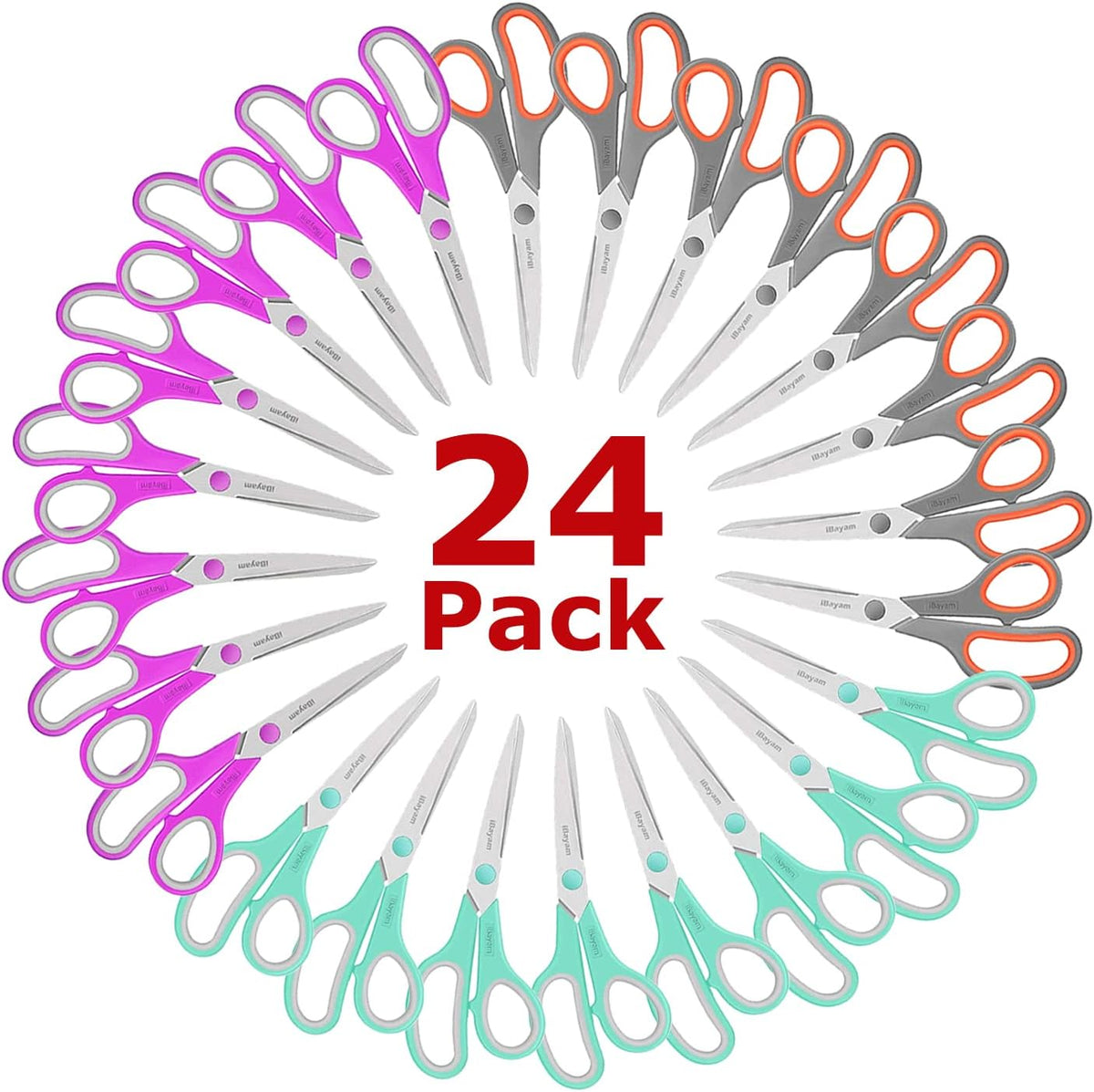 iBayam 8.5" Heavy Duty Scissors All Purpose for Office School Crafts Sewing | 3-Pack, Ultra-Sharp 2.5mm Stainless Blades, Comfort Grip Handles, Left & Right Handed – Teacher Desk & Classroom Must-Have