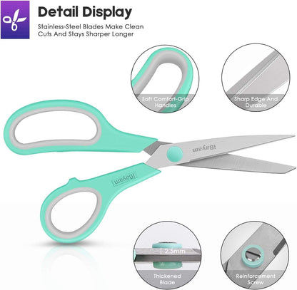 iBayam 8.5" Heavy Duty Scissors All Purpose for Office School Crafts Sewing | 3-Pack, Ultra-Sharp 2.5mm Stainless Blades, Comfort Grip Handles, Left & Right Handed – Teacher Desk & Classroom Must-Have