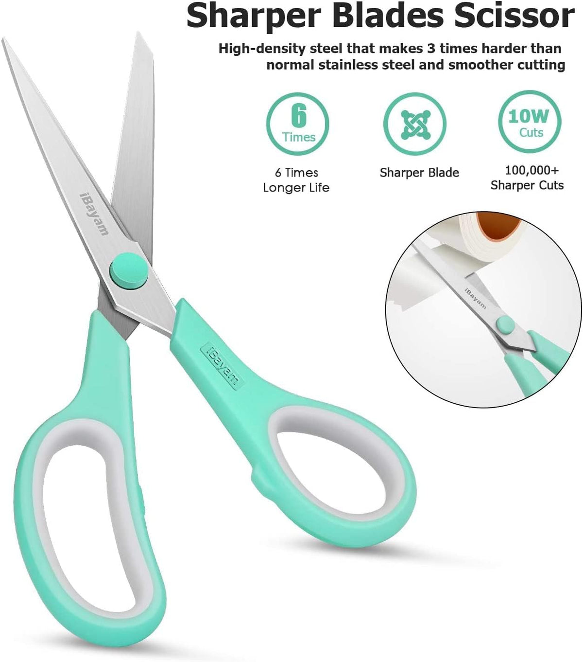 iBayam 8.5" Heavy Duty Scissors All Purpose for Office School Crafts Sewing | 3-Pack, Ultra-Sharp 2.5mm Stainless Blades, Comfort Grip Handles, Left & Right Handed – Teacher Desk & Classroom Must-Have