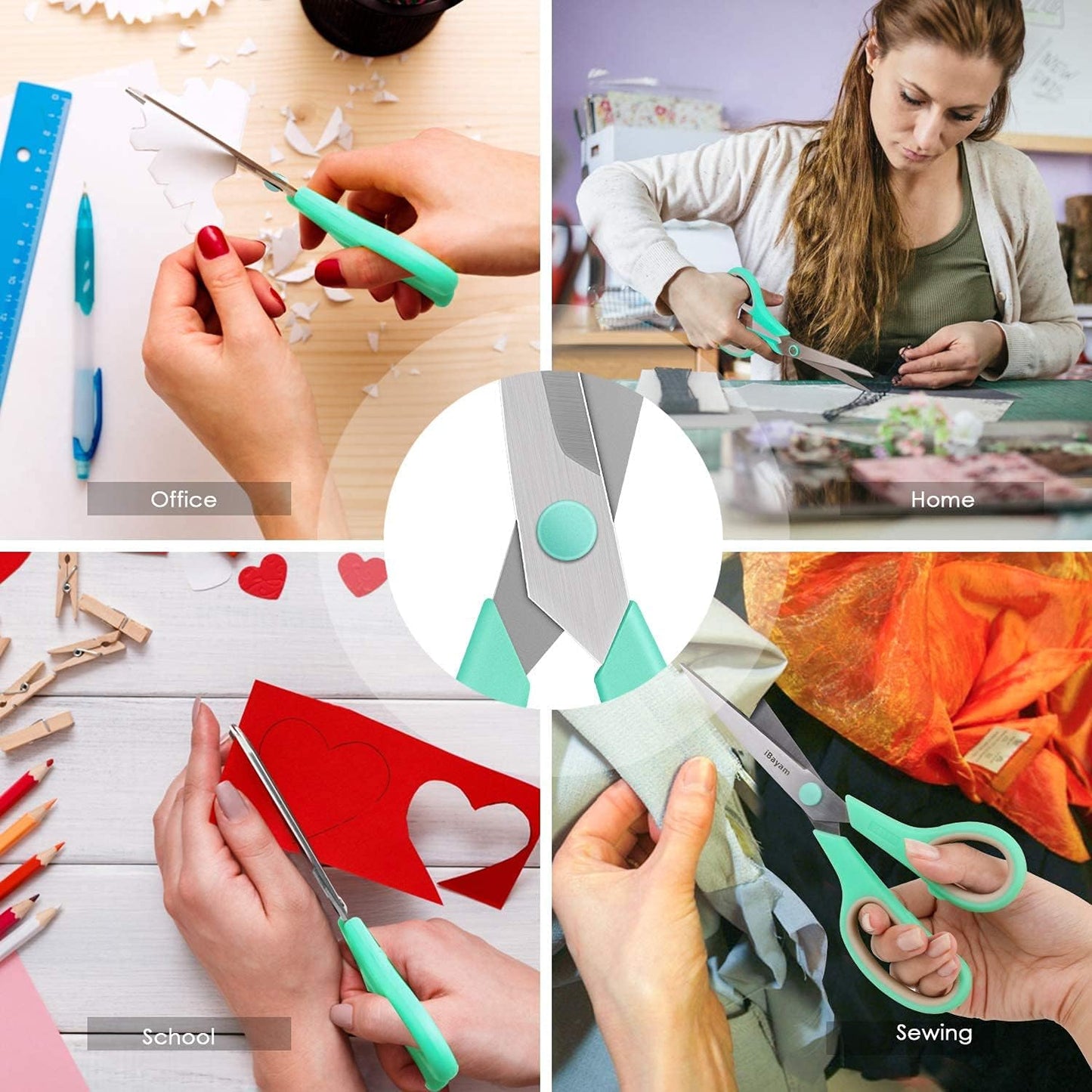 iBayam 8.5" Heavy Duty Scissors All Purpose for Office School Crafts Sewing | 3-Pack, Ultra-Sharp 2.5mm Stainless Blades, Comfort Grip Handles, Left & Right Handed – Teacher Desk & Classroom Must-Have