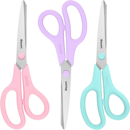 iBayam 8.5" Heavy Duty Scissors All Purpose for Office School Crafts Sewing | 3-Pack, Ultra-Sharp 2.5mm Stainless Blades, Comfort Grip Handles, Left & Right Handed – Teacher Desk & Classroom Must-Have
