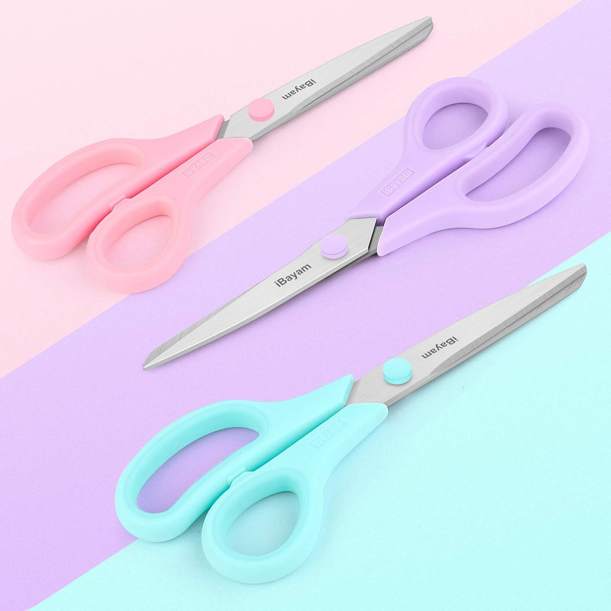 iBayam 8.5" Heavy Duty Scissors All Purpose for Office School Crafts Sewing | 3-Pack, Ultra-Sharp 2.5mm Stainless Blades, Comfort Grip Handles, Left & Right Handed – Teacher Desk & Classroom Must-Have