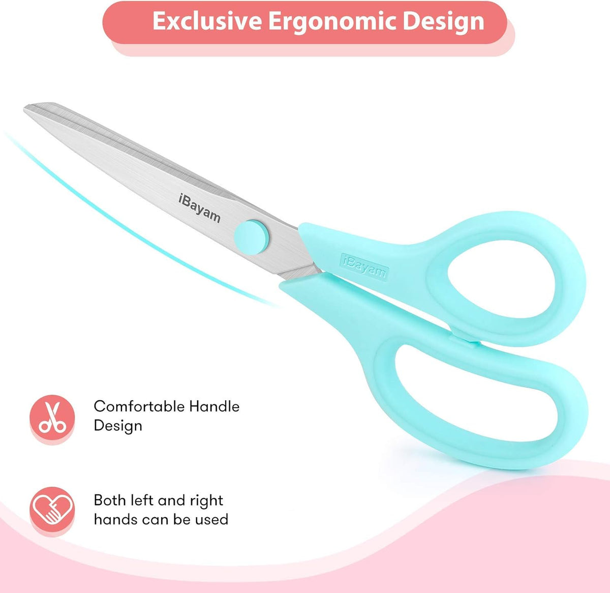 iBayam 8.5" Heavy Duty Scissors All Purpose for Office School Crafts Sewing | 3-Pack, Ultra-Sharp 2.5mm Stainless Blades, Comfort Grip Handles, Left & Right Handed – Teacher Desk & Classroom Must-Have