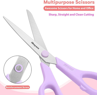 iBayam 8.5" Heavy Duty Scissors All Purpose for Office School Crafts Sewing | 3-Pack, Ultra-Sharp 2.5mm Stainless Blades, Comfort Grip Handles, Left & Right Handed – Teacher Desk & Classroom Must-Have