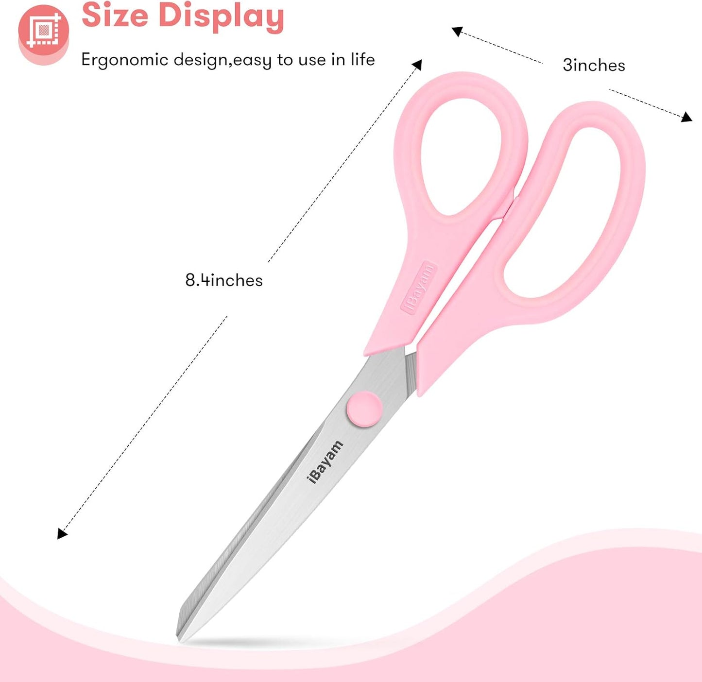 iBayam 8.5" Heavy Duty Scissors All Purpose for Office School Crafts Sewing | 3-Pack, Ultra-Sharp 2.5mm Stainless Blades, Comfort Grip Handles, Left & Right Handed – Teacher Desk & Classroom Must-Have