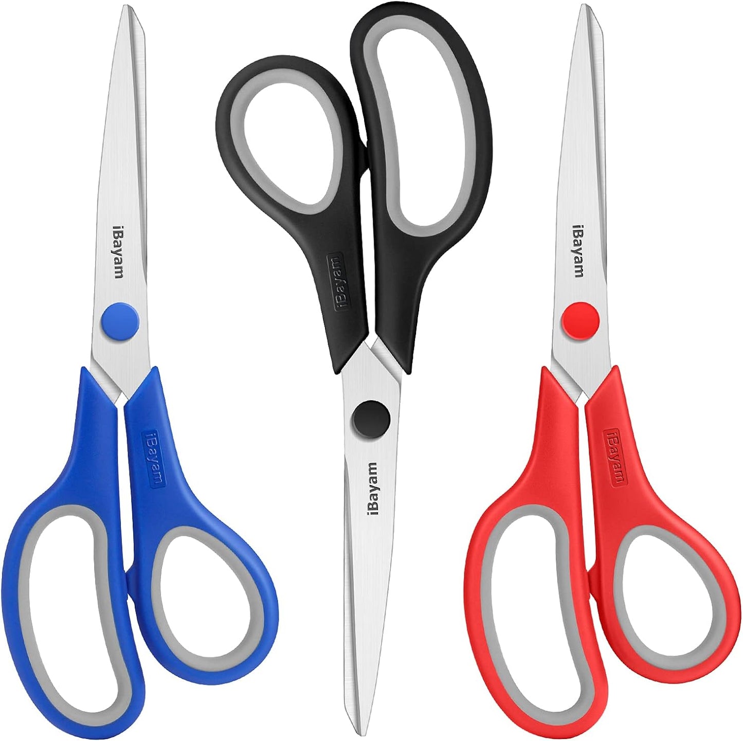 iBayam 8.5" Heavy Duty Scissors All Purpose for Office School Crafts Sewing | 3-Pack, Ultra-Sharp 2.5mm Stainless Blades, Comfort Grip Handles, Left & Right Handed – Teacher Desk & Classroom Must-Have