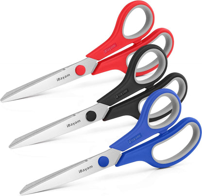 iBayam 8.5" Heavy Duty Scissors All Purpose for Office School Crafts Sewing | 3-Pack, Ultra-Sharp 2.5mm Stainless Blades, Comfort Grip Handles, Left & Right Handed – Teacher Desk & Classroom Must-Have