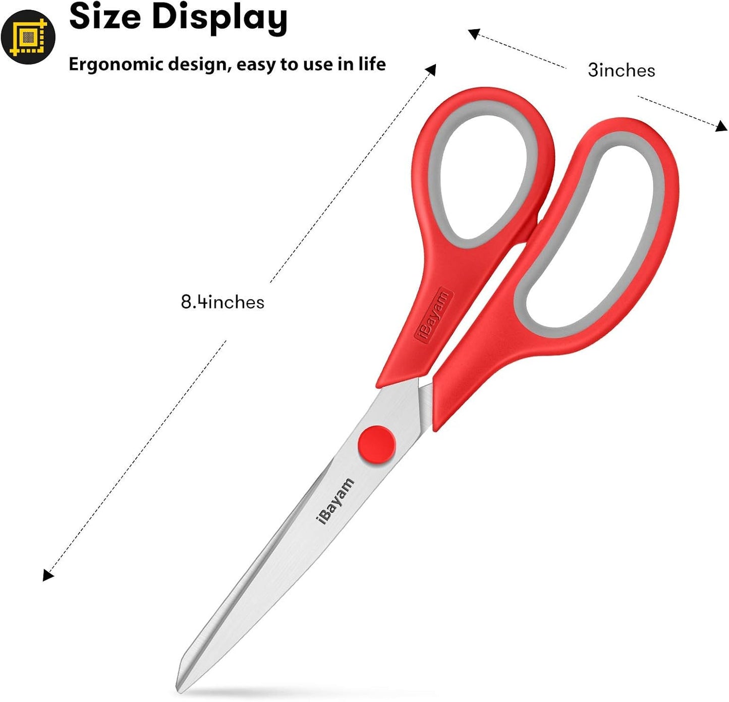 iBayam 8.5" Heavy Duty Scissors All Purpose for Office School Crafts Sewing | 3-Pack, Ultra-Sharp 2.5mm Stainless Blades, Comfort Grip Handles, Left & Right Handed – Teacher Desk & Classroom Must-Have