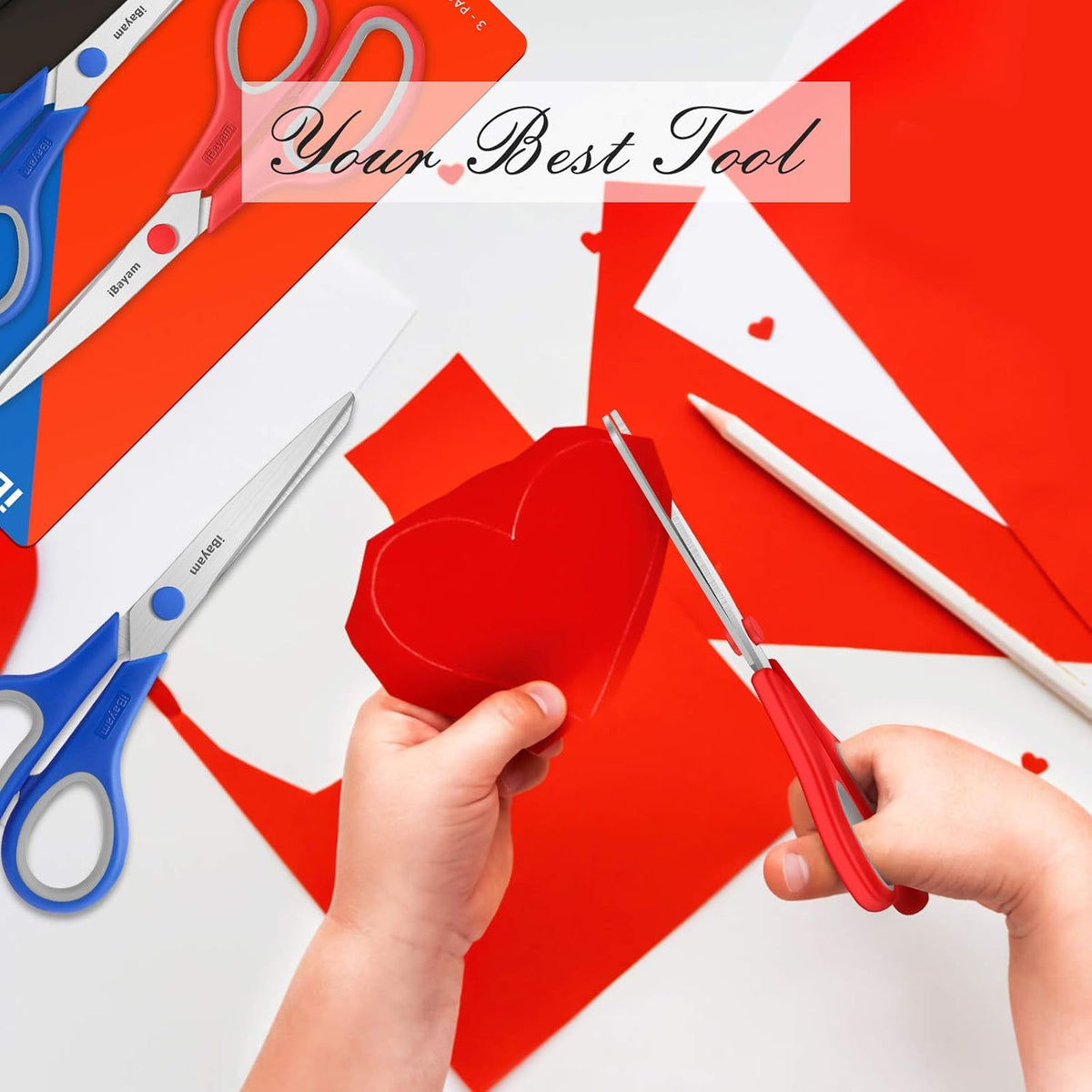 iBayam 8.5" Heavy Duty Scissors All Purpose for Office School Crafts Sewing | 3-Pack, Ultra-Sharp 2.5mm Stainless Blades, Comfort Grip Handles, Left & Right Handed – Teacher Desk & Classroom Must-Have
