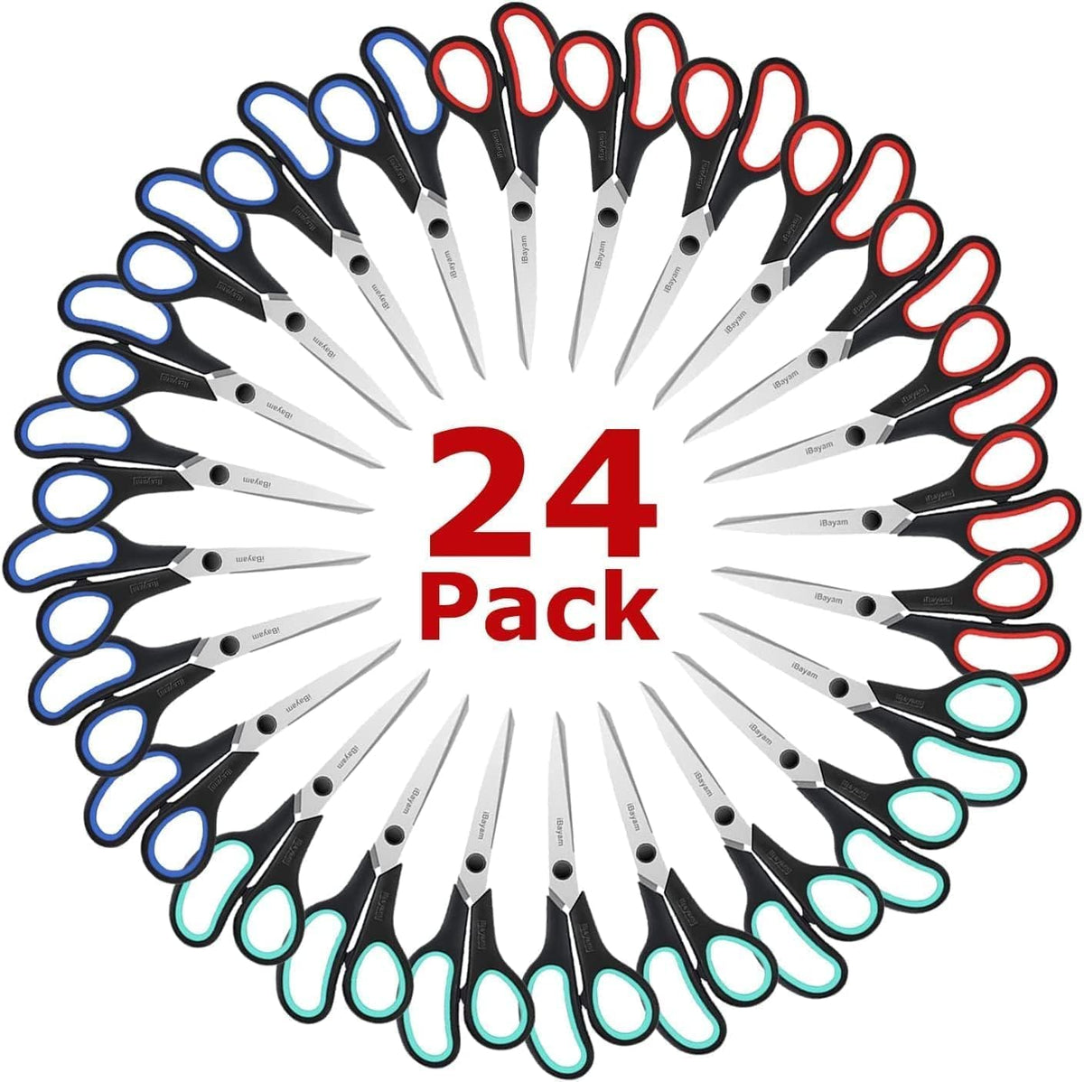 iBayam 8.5" Heavy Duty Scissors All Purpose for Office School Crafts Sewing | 3-Pack, Ultra-Sharp 2.5mm Stainless Blades, Comfort Grip Handles, Left & Right Handed – Teacher Desk & Classroom Must-Have