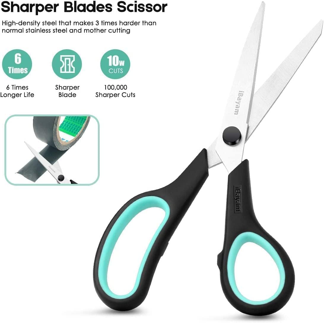 iBayam 8.5" Heavy Duty Scissors All Purpose for Office School Crafts Sewing | 3-Pack, Ultra-Sharp 2.5mm Stainless Blades, Comfort Grip Handles, Left & Right Handed – Teacher Desk & Classroom Must-Have