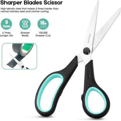 iBayam 8.5" Heavy Duty Scissors All Purpose for Office School Crafts Sewing | 3-Pack, Ultra-Sharp 2.5mm Stainless Blades, Comfort Grip Handles, Left & Right Handed – Teacher Desk & Classroom Must-Have