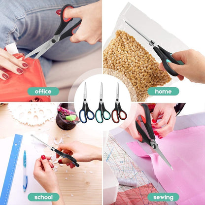 iBayam 8.5" Heavy Duty Scissors All Purpose for Office School Crafts Sewing | 3-Pack, Ultra-Sharp 2.5mm Stainless Blades, Comfort Grip Handles, Left & Right Handed – Teacher Desk & Classroom Must-Have
