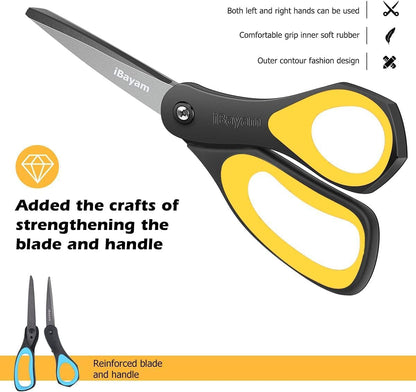 iBayam 8.5" Heavy Duty Scissors All Purpose for Office School Crafts Sewing | 3-Pack, Ultra-Sharp 2.5mm Stainless Blades, Comfort Grip Handles, Left & Right Handed – Teacher Desk & Classroom Must-Have