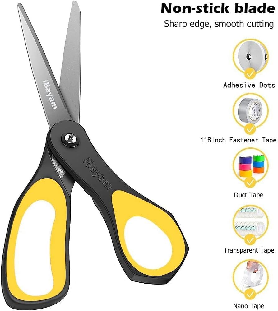 iBayam 8.5" Heavy Duty Scissors All Purpose for Office School Crafts Sewing | 3-Pack, Ultra-Sharp 2.5mm Stainless Blades, Comfort Grip Handles, Left & Right Handed – Teacher Desk & Classroom Must-Have