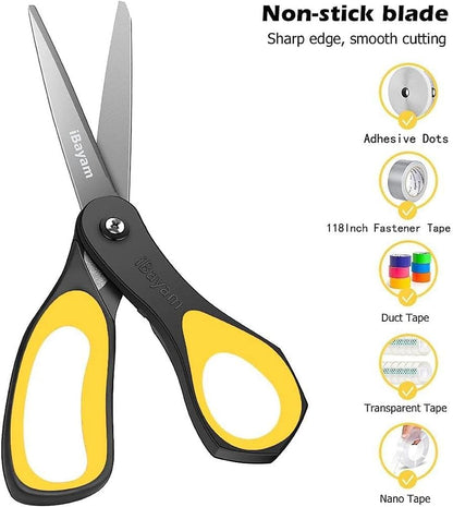 iBayam 8.5" Heavy Duty Scissors All Purpose for Office School Crafts Sewing | 3-Pack, Ultra-Sharp 2.5mm Stainless Blades, Comfort Grip Handles, Left & Right Handed – Teacher Desk & Classroom Must-Have