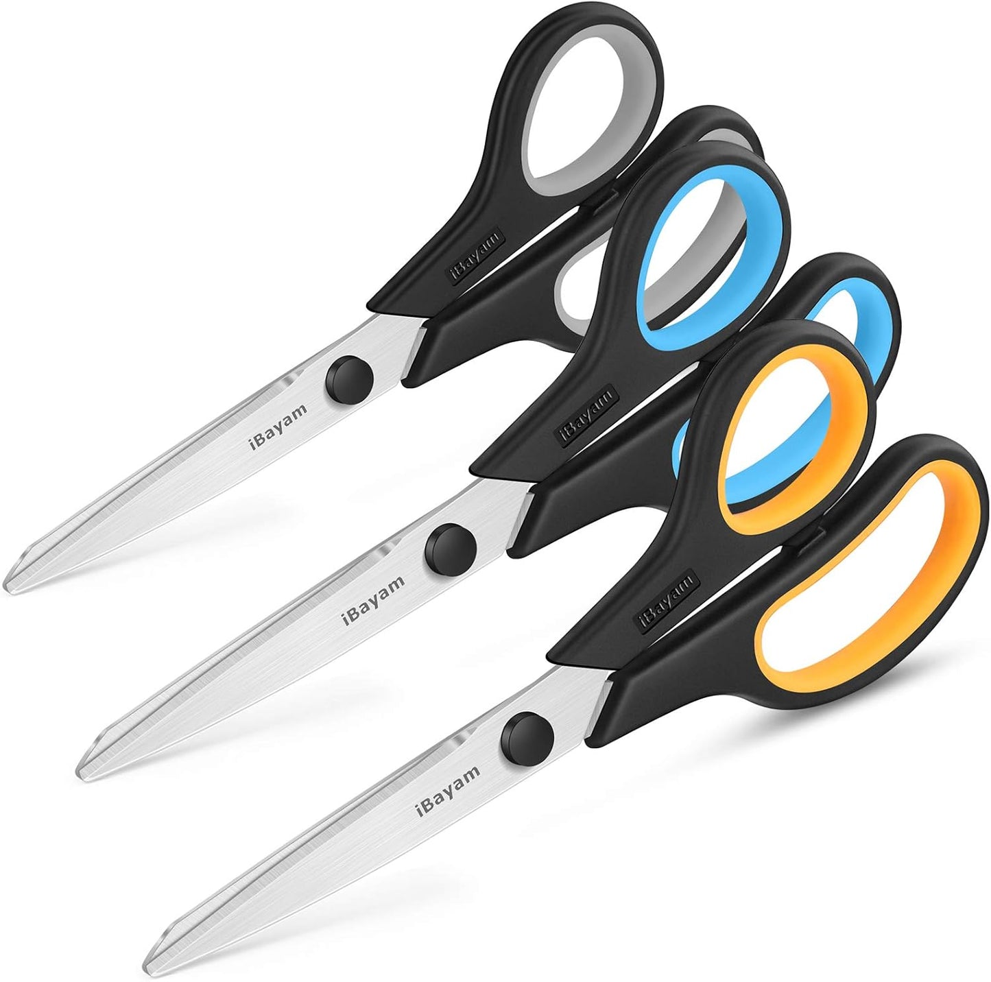 iBayam 8.5" Heavy Duty Scissors All Purpose for Office School Crafts Sewing | 3-Pack, Ultra-Sharp 2.5mm Stainless Blades, Comfort Grip Handles, Left & Right Handed – Teacher Desk & Classroom Must-Have