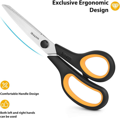 iBayam 8.5" Heavy Duty Scissors All Purpose for Office School Crafts Sewing | 3-Pack, Ultra-Sharp 2.5mm Stainless Blades, Comfort Grip Handles, Left & Right Handed – Teacher Desk & Classroom Must-Have