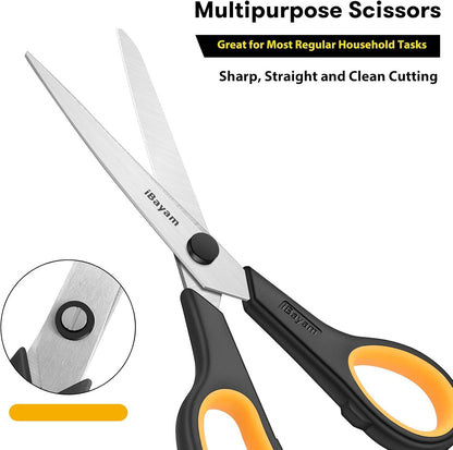 iBayam 8.5" Heavy Duty Scissors All Purpose for Office School Crafts Sewing | 3-Pack, Ultra-Sharp 2.5mm Stainless Blades, Comfort Grip Handles, Left & Right Handed – Teacher Desk & Classroom Must-Have