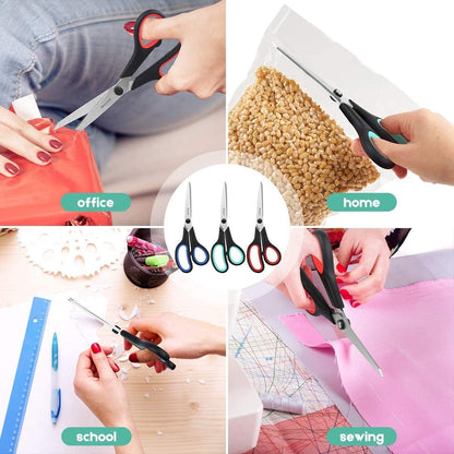 iBayam 8.5" Heavy Duty Scissors All Purpose for Office School Crafts Sewing | 3-Pack, Ultra-Sharp 2.5mm Stainless Blades, Comfort Grip Handles, Left & Right Handed – Teacher Desk & Classroom Must-Have