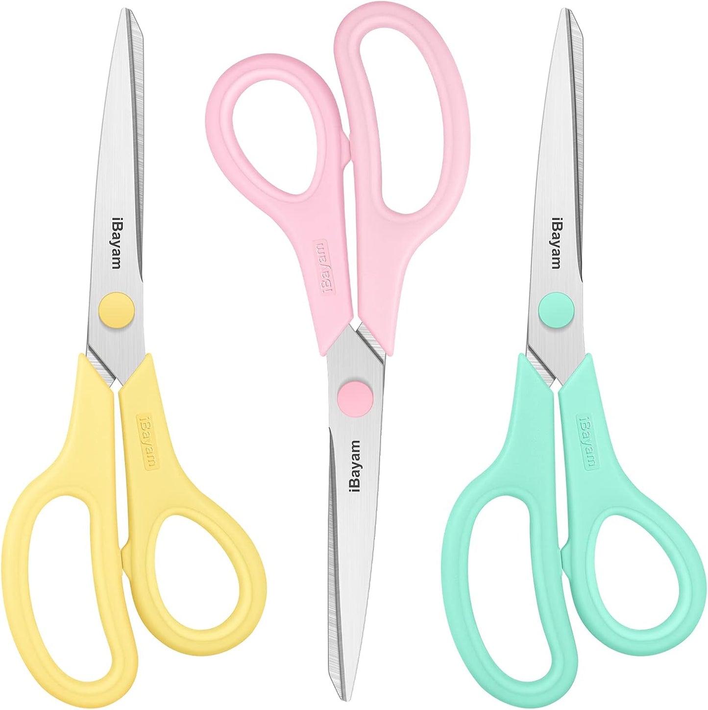 iBayam 8.5" Heavy Duty Scissors All Purpose for Office School Crafts Sewing | 3-Pack, Ultra-Sharp 2.5mm Stainless Blades, Comfort Grip Handles, Left & Right Handed – Teacher Desk & Classroom Must-Have
