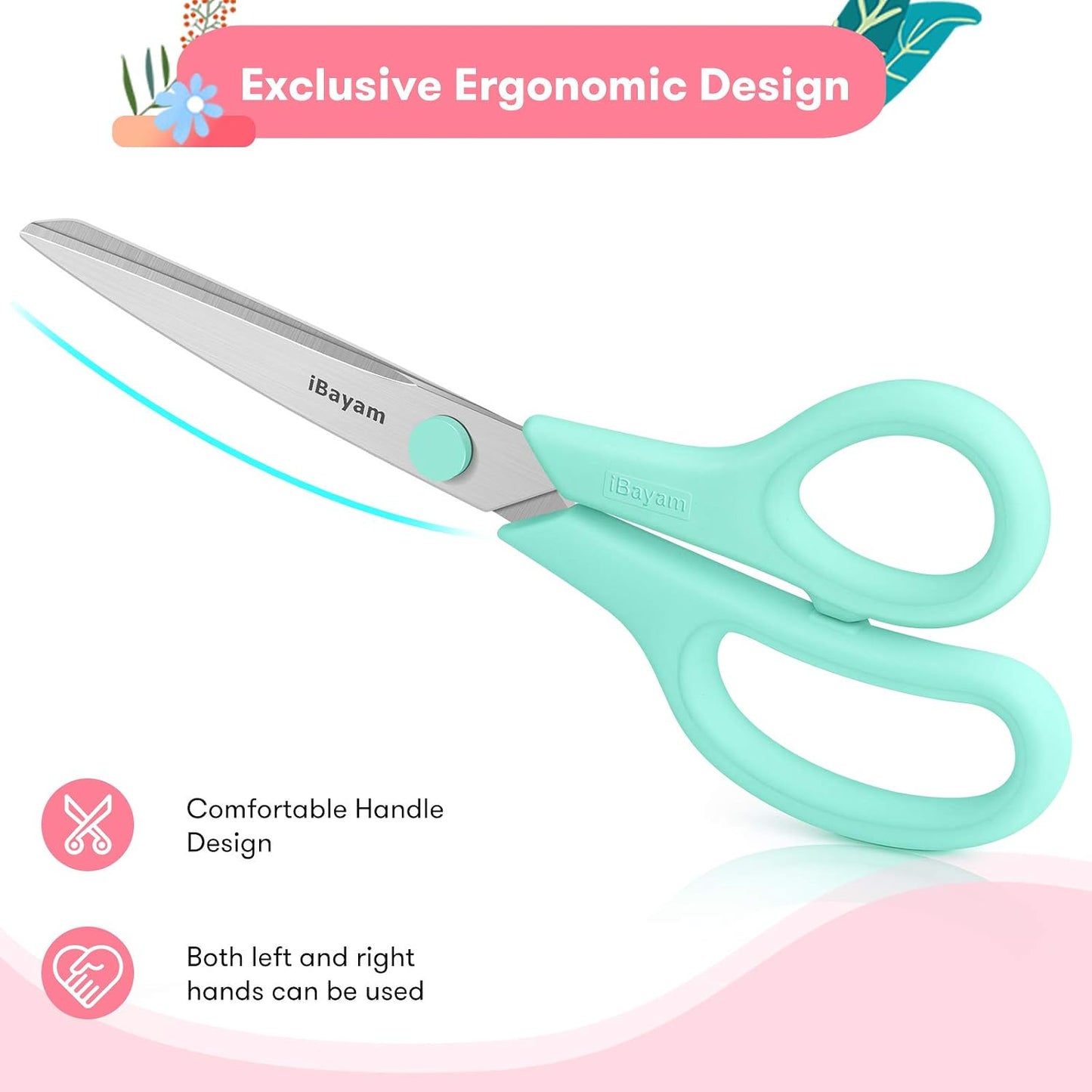 iBayam 8.5" Heavy Duty Scissors All Purpose for Office School Crafts Sewing | 3-Pack, Ultra-Sharp 2.5mm Stainless Blades, Comfort Grip Handles, Left & Right Handed – Teacher Desk & Classroom Must-Have