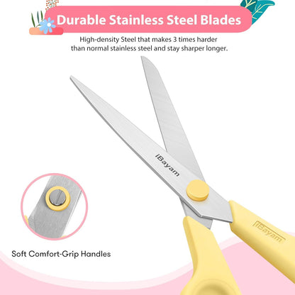 iBayam 8.5" Heavy Duty Scissors All Purpose for Office School Crafts Sewing | 3-Pack, Ultra-Sharp 2.5mm Stainless Blades, Comfort Grip Handles, Left & Right Handed – Teacher Desk & Classroom Must-Have