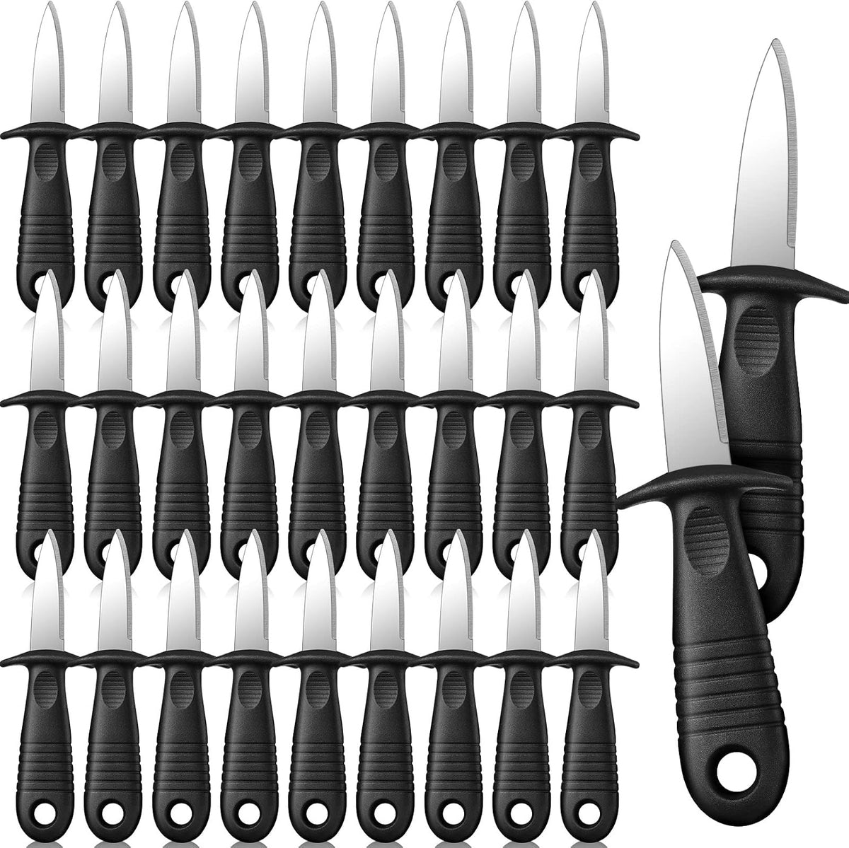 30 Pcs Oyster Shucking Knife Stainless Steel Shucker Oyster Opener with Non Slip Handle for Clam Crab Kitchen Shrimp Shellfish Seafood Tools, 5.79 Inch(Black)