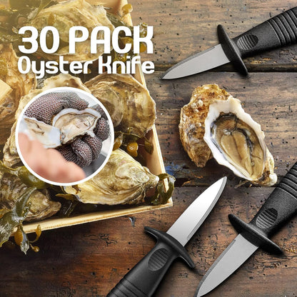 30 Pcs Oyster Shucking Knife Stainless Steel Shucker Oyster Opener with Non Slip Handle for Clam Crab Kitchen Shrimp Shellfish Seafood Tools, 5.79 Inch(Black)