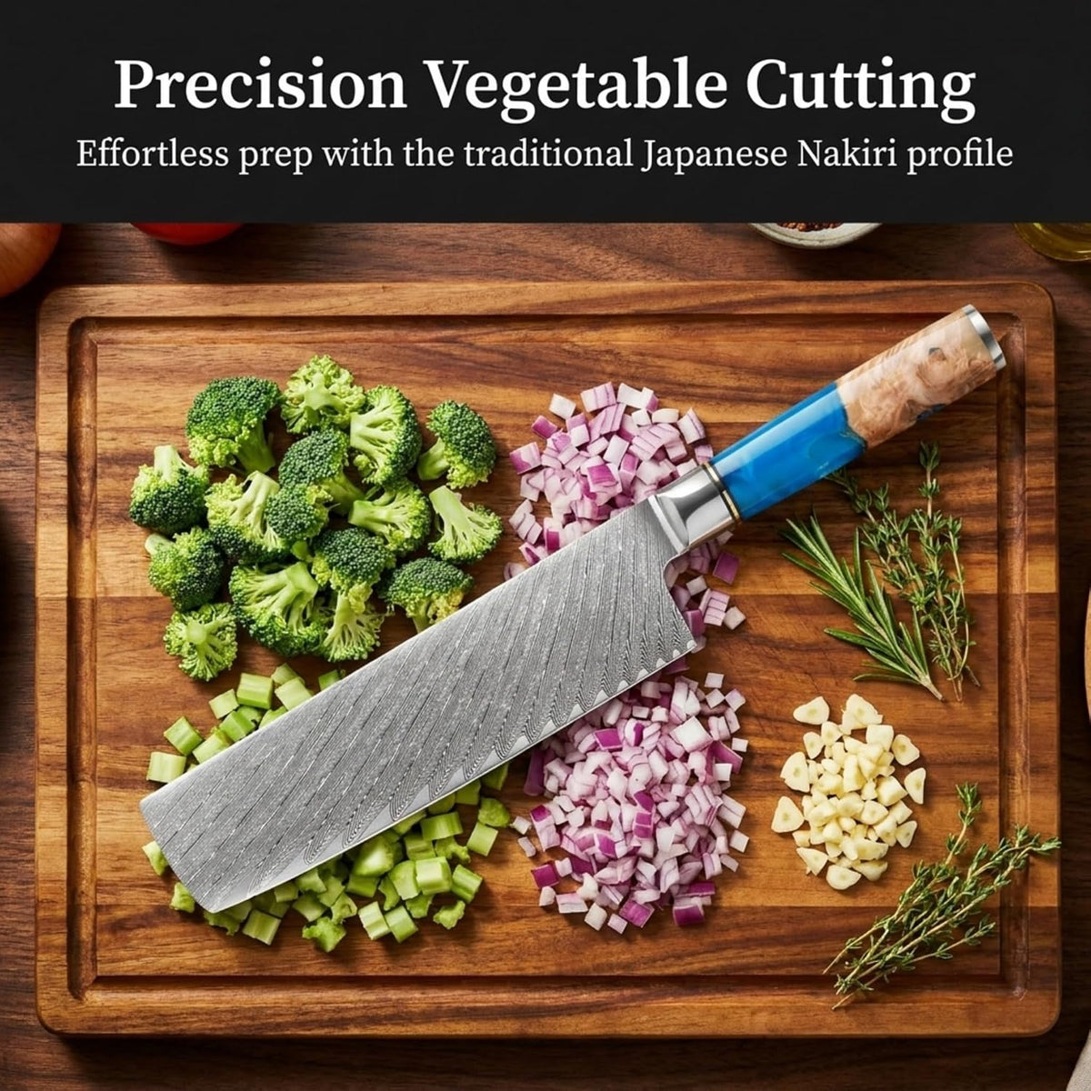 Tidal Blue - 7" Nakiri Knife - Damascus
