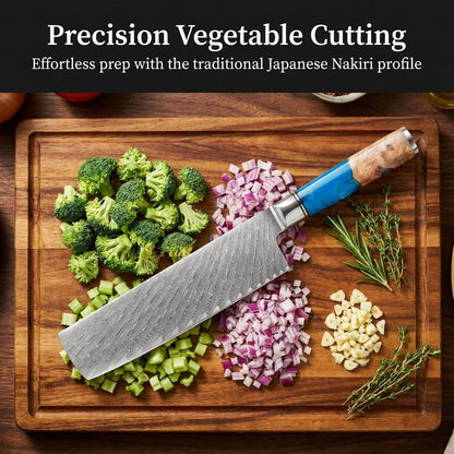 Tidal Blue - 7" Nakiri Knife - Damascus